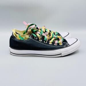 Converse Shoes Womens 8 Black All Star Low Top Custom Ribbon Laces Unique